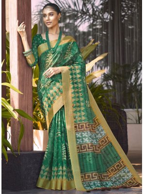 Linen Green Trendy Saree