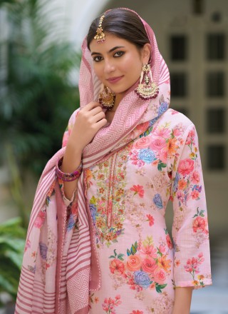 Linen Readymade Suit in Pink