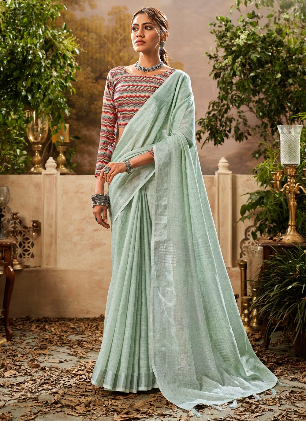 Linen Saree in Green
