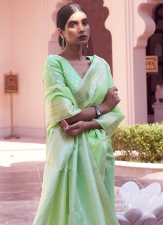 Linen Weaving Trendy Saree in Sea Green