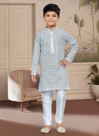 Lucknowi Grey Embroidered Work Kurta Pyjama