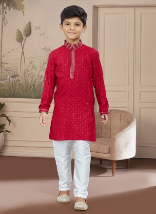 Lucknowi Kurta Pyjama in Red