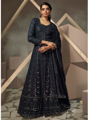 Lucknowi work Blue Designer Gown