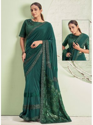 Lycra Teal Trendy Saree
