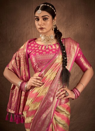 Magenta and Yellow Silk Designer Traditional Saree
