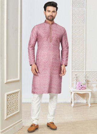 Magenta Cotton Kurta Pyjama with Digital Print Work for Casual
