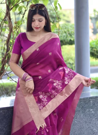 Magenta Cotton Silk Woven Work Traditional Saree for Casual