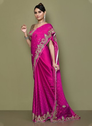 Magenta Embroidered Engagement Trendy Saree