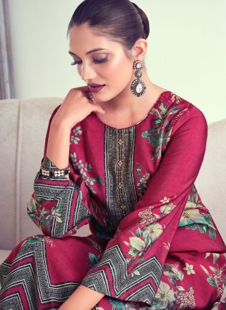 Magenta Muslin Pakistani Salwar Suit with Digital Print Work for Ceremonial