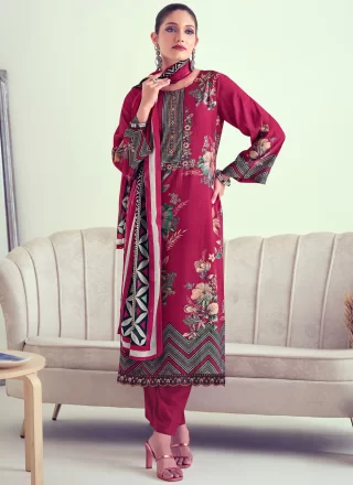 Magenta Muslin Pakistani Salwar Suit with Digital Print Work for Ceremonial