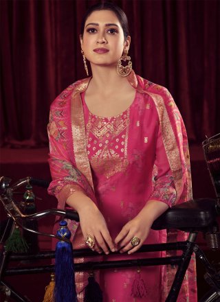 Magenta Organza Palazzo Salwar Suit with Woven Work