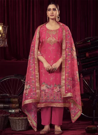 Magenta Organza Palazzo Salwar Suit with Woven Work