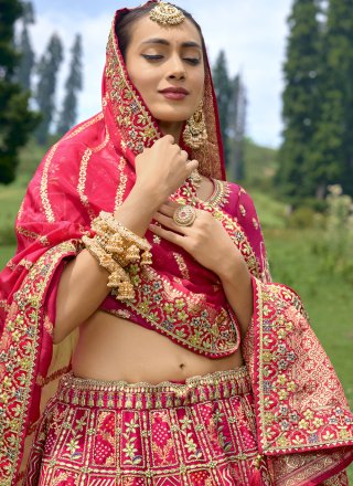 Magnificent Pink Silk Lehenga Choli with Embroidered and Gota Work