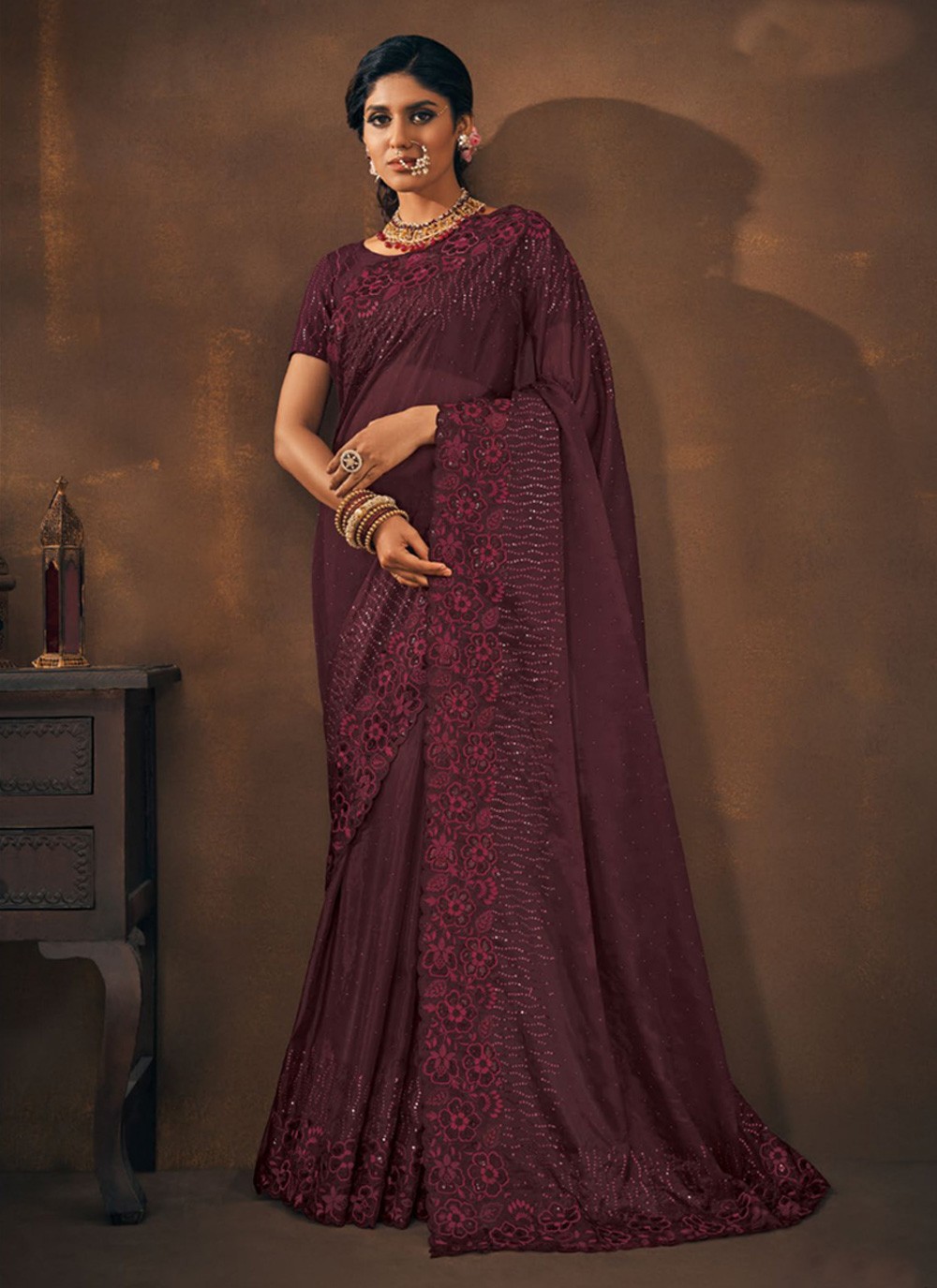 Maroon Organza Silk Saree With Zari Weaving Work at Rs 2850.00 | ऑर्गेंजा  साड़ी - Bhakti Silk Mills, Surat | ID: 2850502506855