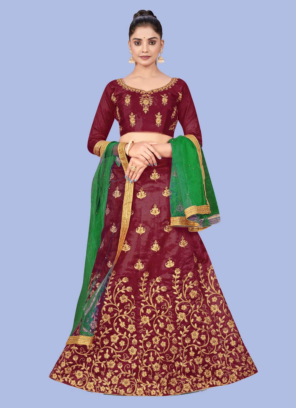 Update more than 164 maroon with golden lehenga