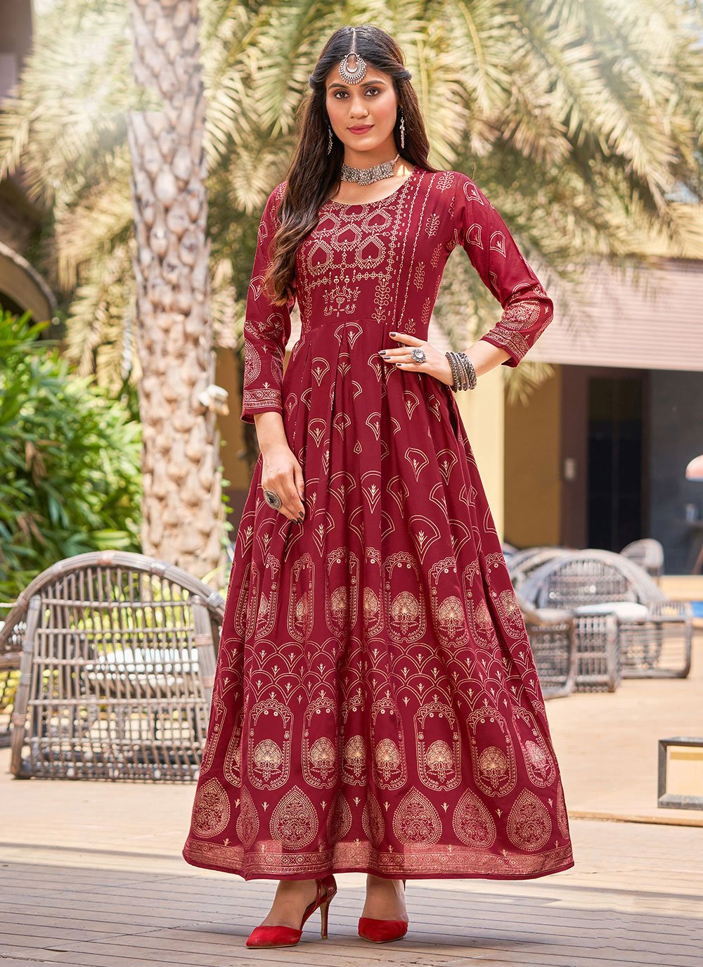 Maroon Color Readymade Gown