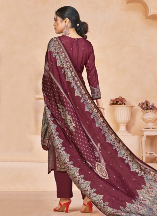 Maroon Embroidered Pashmina Pant Style Suit