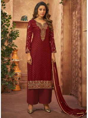 Maroon Embroidered Trendy Salwar Suit