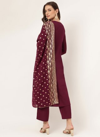 Maroon Faux Crepe Plain Work Salwar Suit for Women