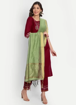 Maroon Festival Cotton Pant Style Suit
