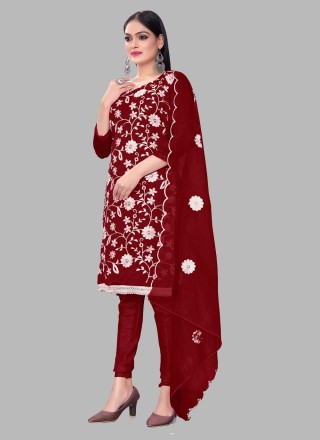 Maroon Floral Print Ceremonial Trendy Salwar Suit