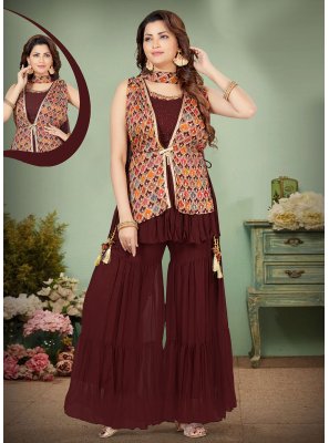 Maroon Georgette Sequins Trendy Salwar Kameez