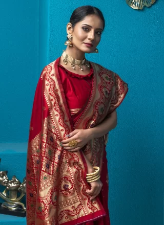 Maroon Handloom Silk Woven Work Trendy Saree for Women