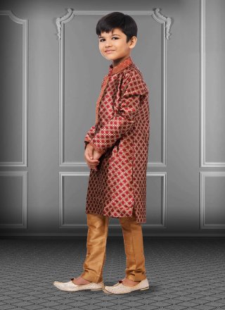 Maroon Jacquard Silk Fancy Work Kurta Pyjama for Casual