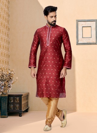 Maroon Jacquard Work Banarasi Silk Kurta Pyjama