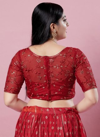 Maroon Net Blouse with Embroidered and Sequins Work for Women