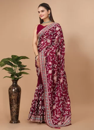 Maroon Rangoli Embroidered Work Trendy Saree for Ceremonial