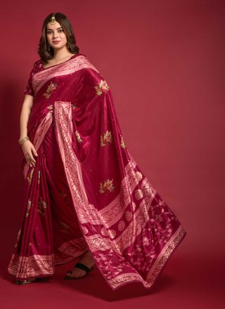 Maroon Silk Casual Saree