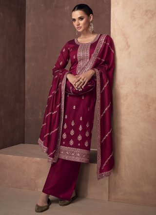 Maroon Silk Designer Salwar Kameez