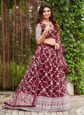 Maroon Thread Work Designer Lehenga Choli Maroon Thread Work Designer Lehenga Choli