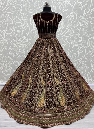 Maroon Velvet Lehenga Choli