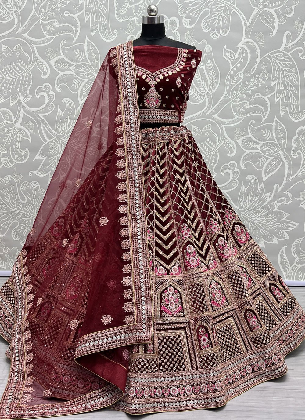 bridal lehenga in mehroon colour
