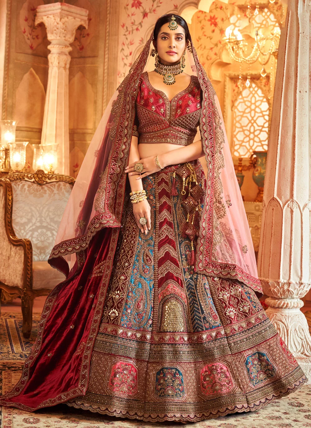 Buy Baby Girls Girls Red Velvet Semi Stitched Lehenga Choli Online In India  At Discounted Prices