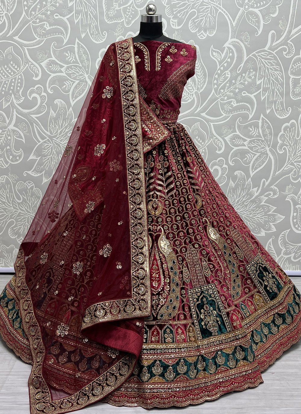 Maroon Heavy Embroidered Bridal Lehenga Choli - Aazuri