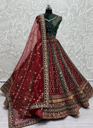 Lehenga Choli : Maroon art silk zari work ceremonial lehenga ...