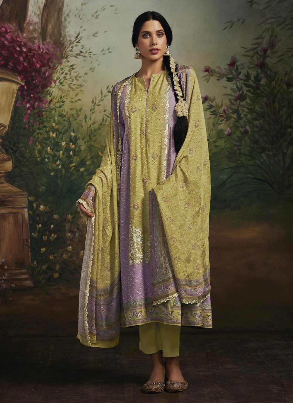 Ensemble Salwar Kameez Ladyline Soie Maslin | Robe Indienne Pakistanaise Brodée | 3 Pièces