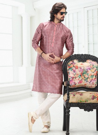 Mauve  Banarasi Silk Digital Print Kurta Pyjama