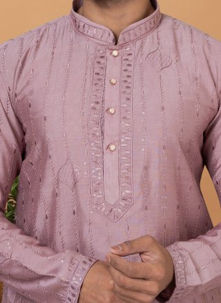 Mauve Cotton Kurta Pyjama with Embroidered and Sequins Work