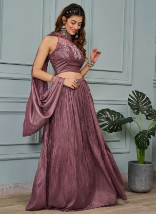 Mauve Faux Crepe Readymade Lehenga Choli with Embroidered and Sequins Work