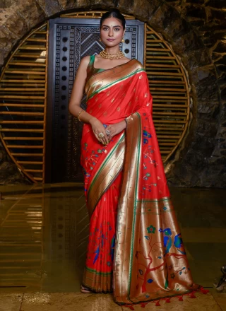 Meenakari Red Silk Contemporary Style Saree