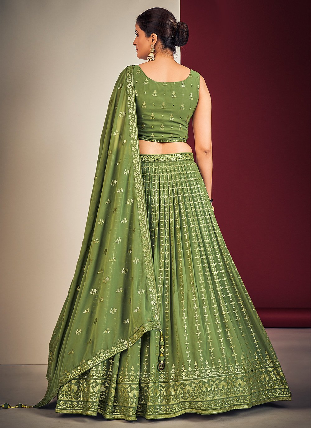 Mirror Georgette Green Readymade Lehenga Choli