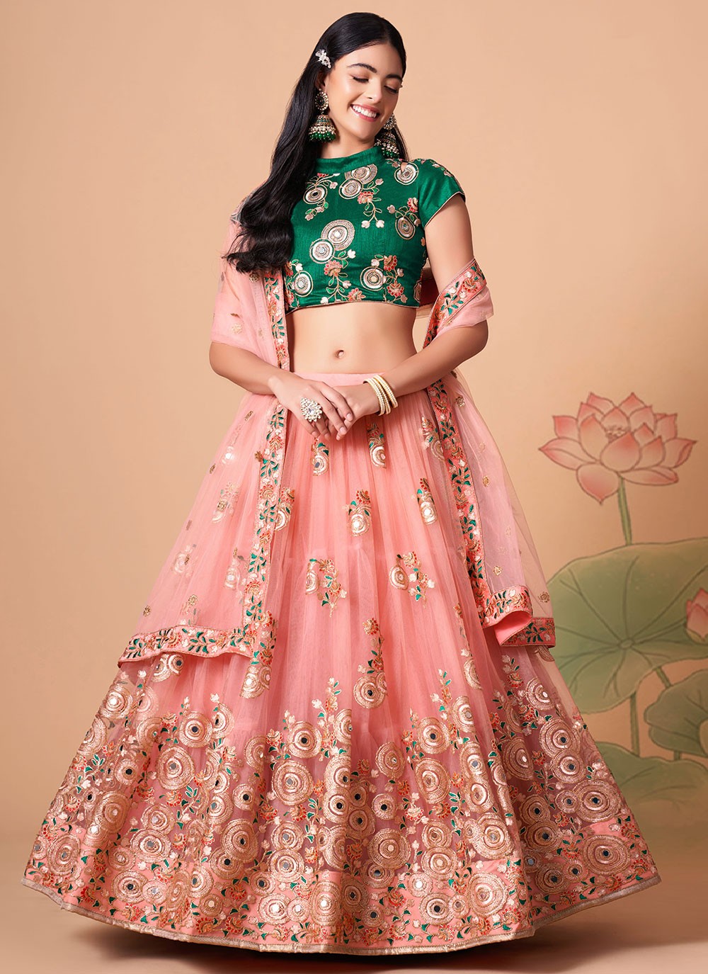 Mirror Rose Pink Designer Long Lehenga Choli