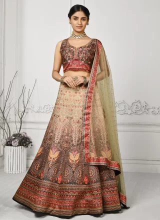 Monumental Multi Colour Satin Silk Lehenga Choli with Swarovski Work