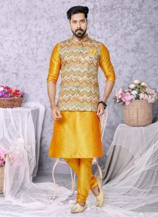 64 129 Mustard Sangeet Kurta Pyjama Polly Cotton Buttons