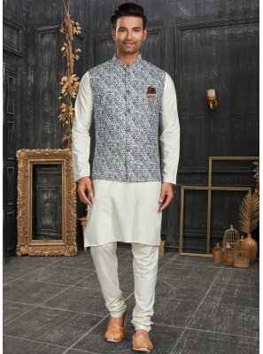 Multi Colour and Off White Color Kurta Payjama With Jacket