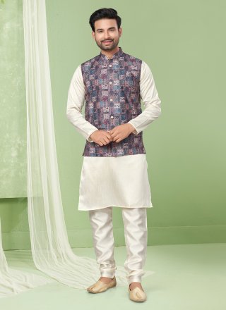 Multi Colour and Off White Cotton Kurta Payjama with Jacket with